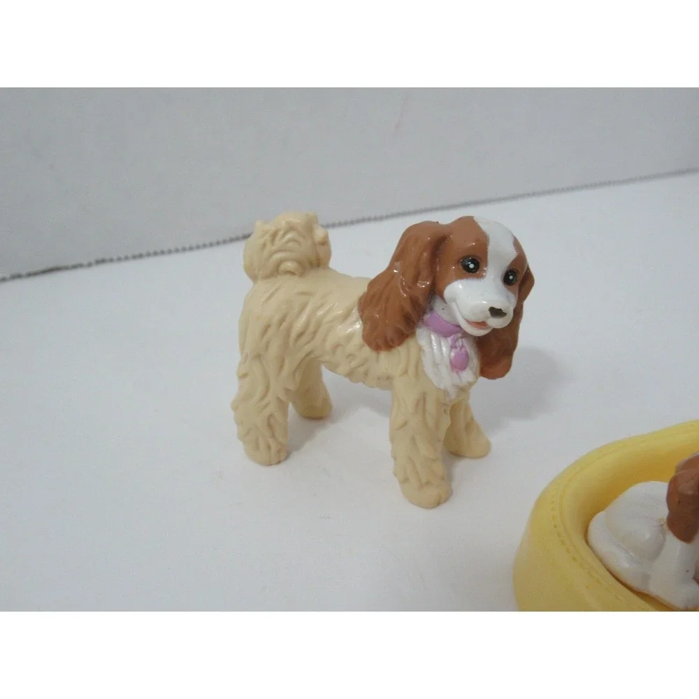 Fisher Price Loving Family Dollhouse Pets Dog Cocker Spaniel Mom Puppies bed lot